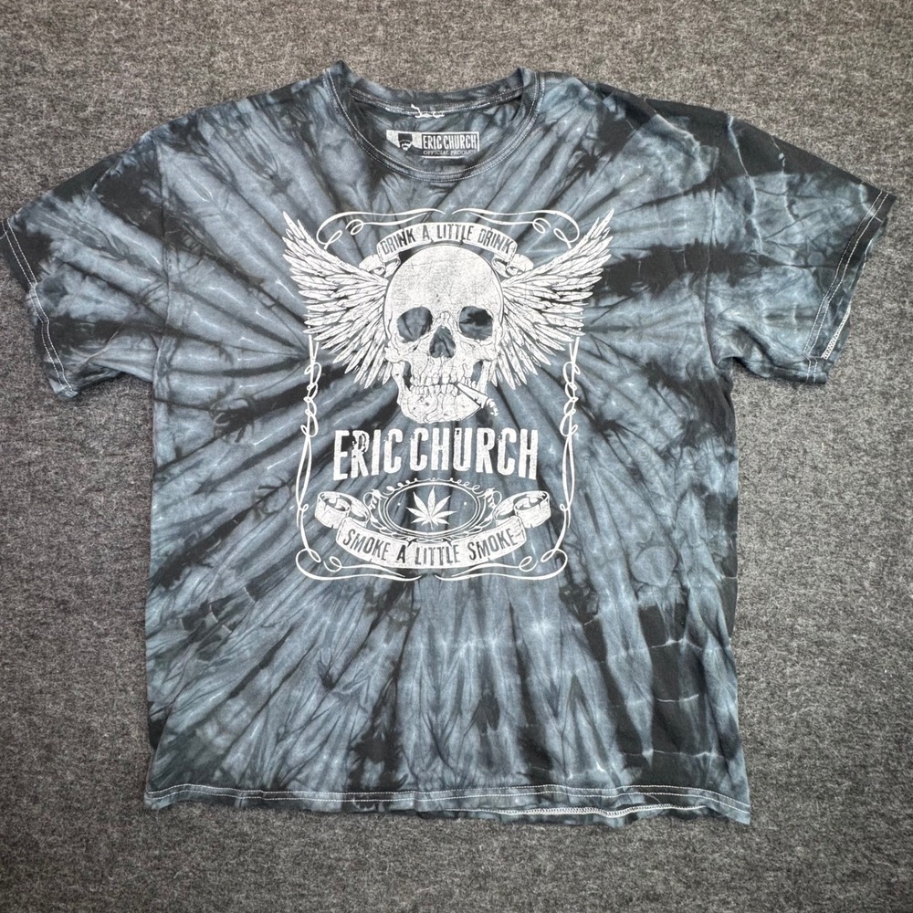 Eric Church T Shirt Mens XL Black Tie Dye Smoke A Little Smoke Skull Graphic